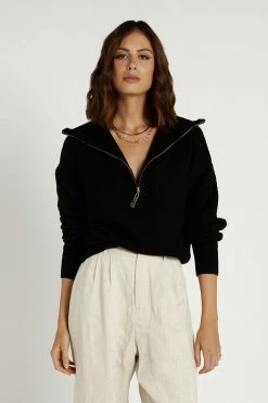 Outlet ๐ DISSH Boutiques LENORA ZIP FRONT BLACK KNIT JUMPER โญ 9 DISSH Boutiques LENORA ZIP FRONT BLACK KNIT JUMPER