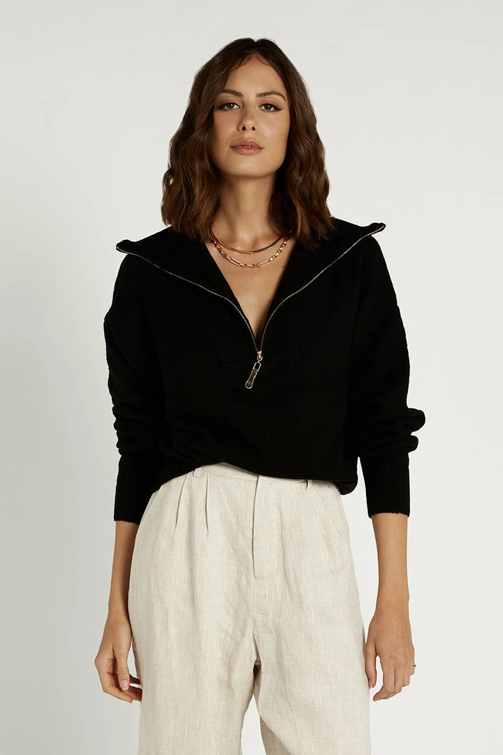 Outlet ๐ DISSH Boutiques LENORA ZIP FRONT BLACK KNIT JUMPER โญ 4 DISSH Boutiques LENORA ZIP FRONT BLACK KNIT JUMPER