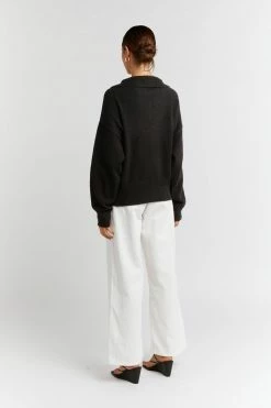 DISSH Boutiques LENORA ZIP FRONT BLACK KNIT JUMPER