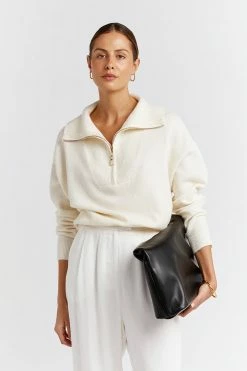 DISSH Boutiques LENORA ZIP FRONT CREAM KNIT JUMPER