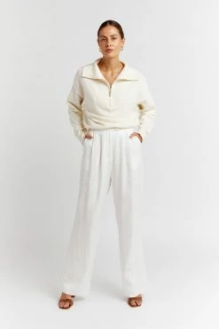 DISSH Boutiques LENORA ZIP FRONT CREAM KNIT JUMPER