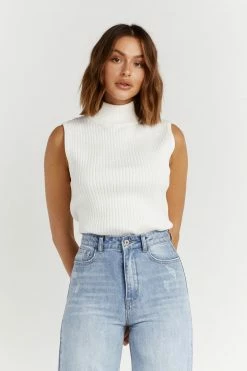 DISSH Boutiques GALA TURTLENECK OFF WHITE KNIT TOP