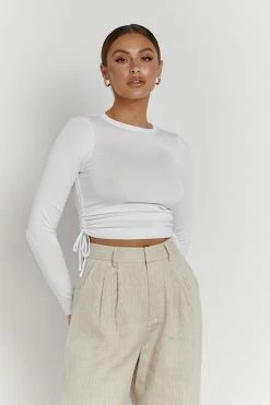 DISSH Boutiques BLANCO BLACK DRAWSTRING KNIT TOP TOPS