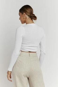 DISSH Boutiques BLANCO BLACK DRAWSTRING KNIT TOP TOPS