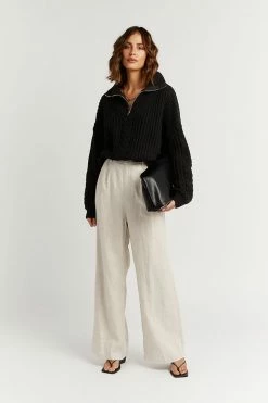 DISSH Boutiques BARNETT BLACK CABLE ZIP FRONT KNIT