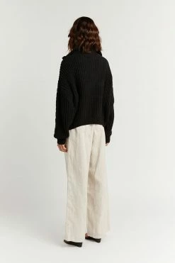 DISSH Boutiques BARNETT BLACK CABLE ZIP FRONT KNIT