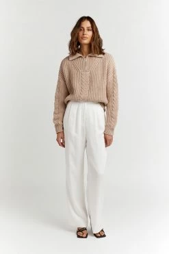 DISSH Boutiques SWEATERS BARNETT MOCHA CABLE ZIP FRONT KNIT