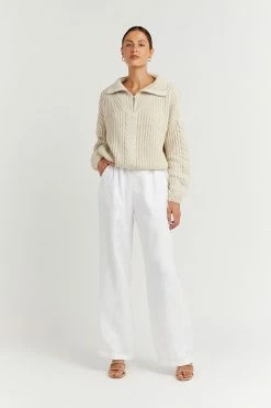 DISSH Boutiques BARNETT STONE CABLE ZIP FRONT KNIT