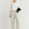 DISSH Boutiques SWEATERS BARNETT WHITE CABLE ZIP FRONT KNIT