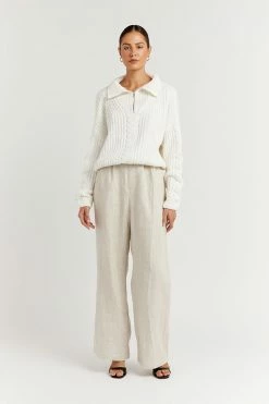 DISSH Boutiques SWEATERS BARNETT WHITE CABLE ZIP FRONT KNIT