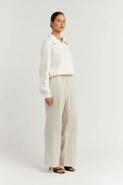 DISSH Boutiques SWEATERS BARNETT WHITE CABLE ZIP FRONT KNIT