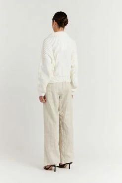 DISSH Boutiques SWEATERS BARNETT WHITE CABLE ZIP FRONT KNIT