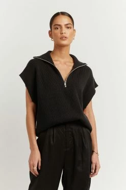 DISSH Boutiques HICKS BLACK ZIP FRONT KNIT VEST
