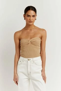 DISSH Boutiques ANIKA TWISTED WARM WHEAT KNIT TOP