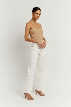 DISSH Boutiques ANIKA TWISTED WARM WHEAT KNIT TOP