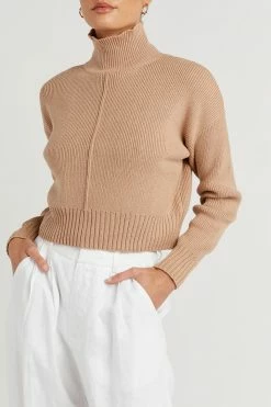 DISSH Boutiques SWEATERS BLAKELY LATTE CROPPED RIB KNIT