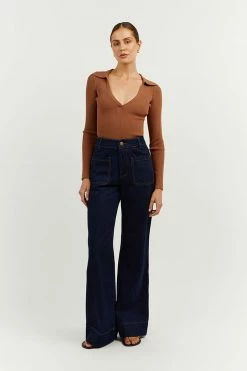 DISSH Boutiques CLOTHING FENTON MOCHA COLLARED SLEEVED TOP