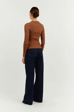 DISSH Boutiques CLOTHING FENTON MOCHA COLLARED SLEEVED TOP