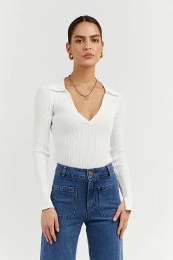 DISSH Boutiques FENTON WHITE COLLARED SLEEVED TOP CLOTHING