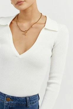 DISSH Boutiques FENTON WHITE COLLARED SLEEVED TOP CLOTHING