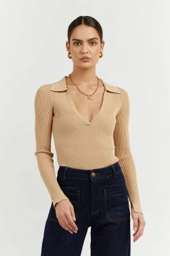 DISSH Boutiques FENTON WHEAT COLLARED SLEEVED TOP CLOTHING