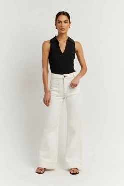 DISSH Boutiques CLOTHING FENTON BLACK COLLARED KNIT TOP