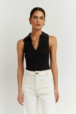 DISSH Boutiques CLOTHING FENTON BLACK COLLARED KNIT TOP