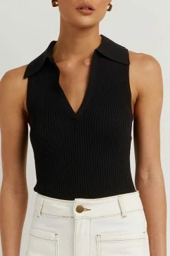 DISSH Boutiques CLOTHING FENTON BLACK COLLARED KNIT TOP