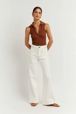 DISSH Boutiques FENTON TAN COLLARED KNIT TOP CLOTHING