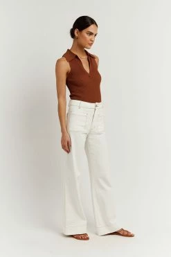 DISSH Boutiques FENTON TAN COLLARED KNIT TOP CLOTHING