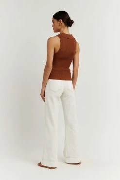 DISSH Boutiques FENTON TAN COLLARED KNIT TOP CLOTHING