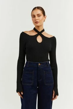 DISSH Boutiques CLOTHING TONI BLACK SLEEVED KNIT TOP
