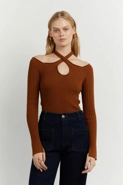 DISSH Boutiques CLOTHING TONI TAN SLEEVED KNIT TOP