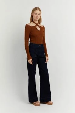 DISSH Boutiques CLOTHING TONI TAN SLEEVED KNIT TOP