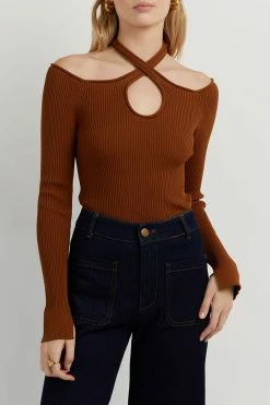 DISSH Boutiques CLOTHING TONI TAN SLEEVED KNIT TOP
