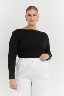 DISSH Boutiques ARIA BLACK KNIT SLEEVED TOP CLOTHING