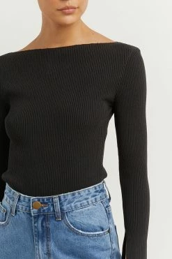 DISSH Boutiques ARIA BLACK KNIT SLEEVED TOP CLOTHING