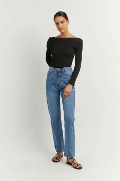 DISSH Boutiques ARIA BLACK KNIT SLEEVED TOP CLOTHING