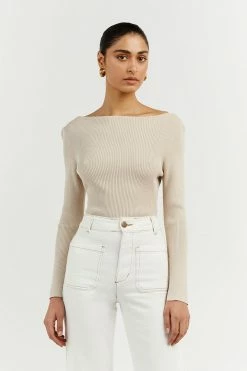 DISSH Boutiques CLOTHING ARIA STONE KNIT SLEEVED TOP