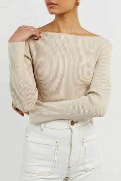 DISSH Boutiques CLOTHING ARIA STONE KNIT SLEEVED TOP