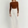 DISSH Boutiques CLOTHING ARIA TAN KNIT SLEEVED TOP