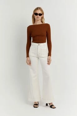 DISSH Boutiques CLOTHING ARIA TAN KNIT SLEEVED TOP