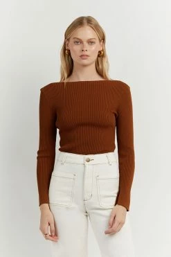 DISSH Boutiques CLOTHING ARIA TAN KNIT SLEEVED TOP