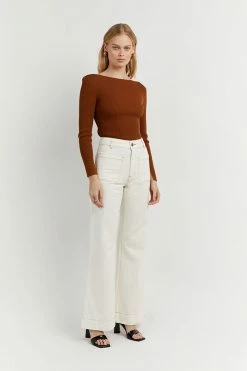 DISSH Boutiques CLOTHING ARIA TAN KNIT SLEEVED TOP