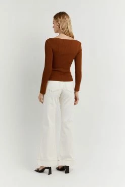 DISSH Boutiques CLOTHING ARIA TAN KNIT SLEEVED TOP