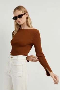DISSH Boutiques CLOTHING ARIA TAN KNIT SLEEVED TOP