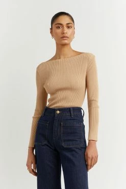 DISSH Boutiques ARIA WARM WHEAT KNIT SLEEVED TOP CLOTHING