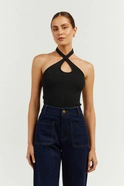 DISSH Boutiques CLOTHING TONI BLACK HALTER KNIT TANK