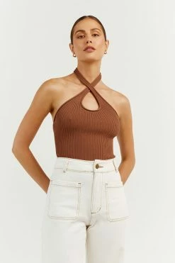 DISSH Boutiques TONI MOCHA HALTER KNIT TANK SUNMOTION RUNWAY