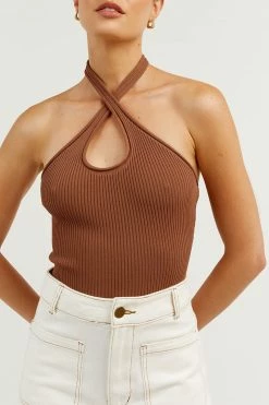 DISSH Boutiques TONI MOCHA HALTER KNIT TANK SUNMOTION RUNWAY